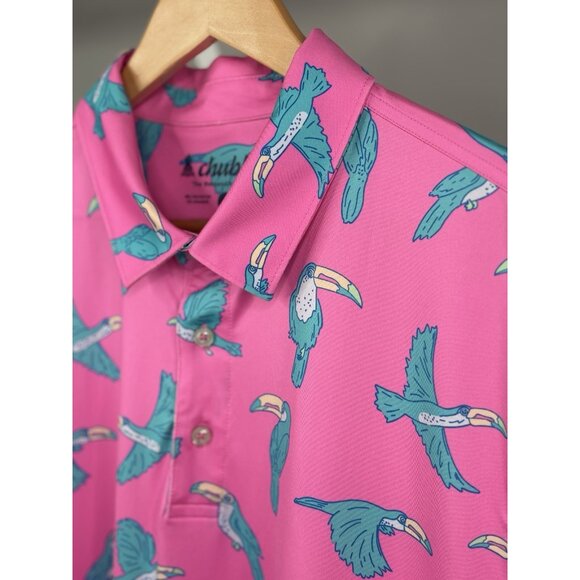Chubbies Toucan Performance Polo Shirt Men’s L Pink Short Sleeve Stretch Golf - Picture 3 of 14